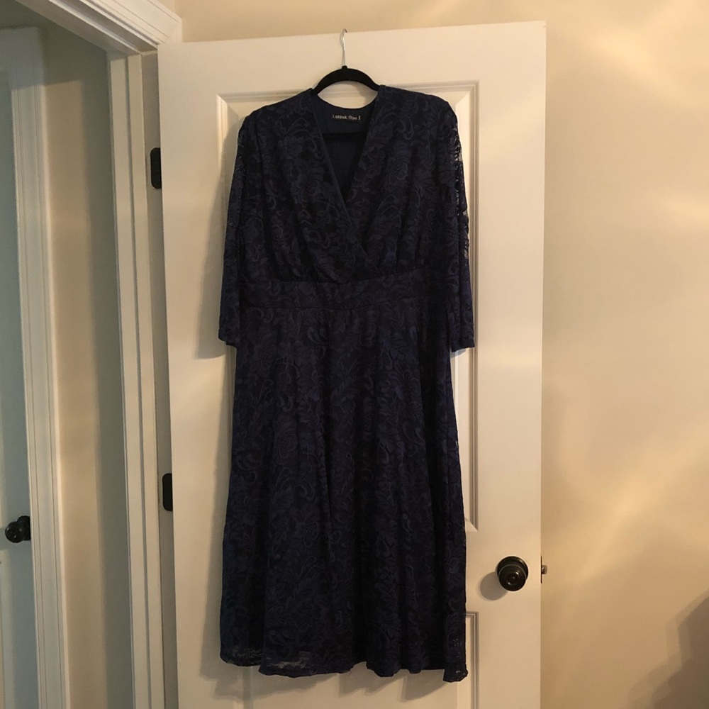 Lace midi faux wrap dress